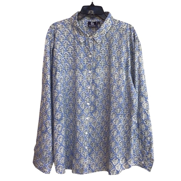 Madison Mathews Tops - Madison Mathews Hand Printed and Woven Floral Cotton Button Up Long Sleeve NEW